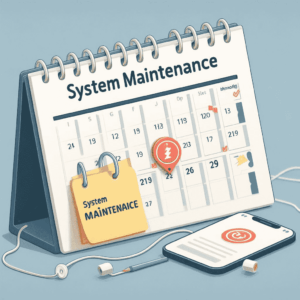 A calendar with a highlighted date and a message that says "System Maintenance". This image depicts proactive communication about planned service interruptions.